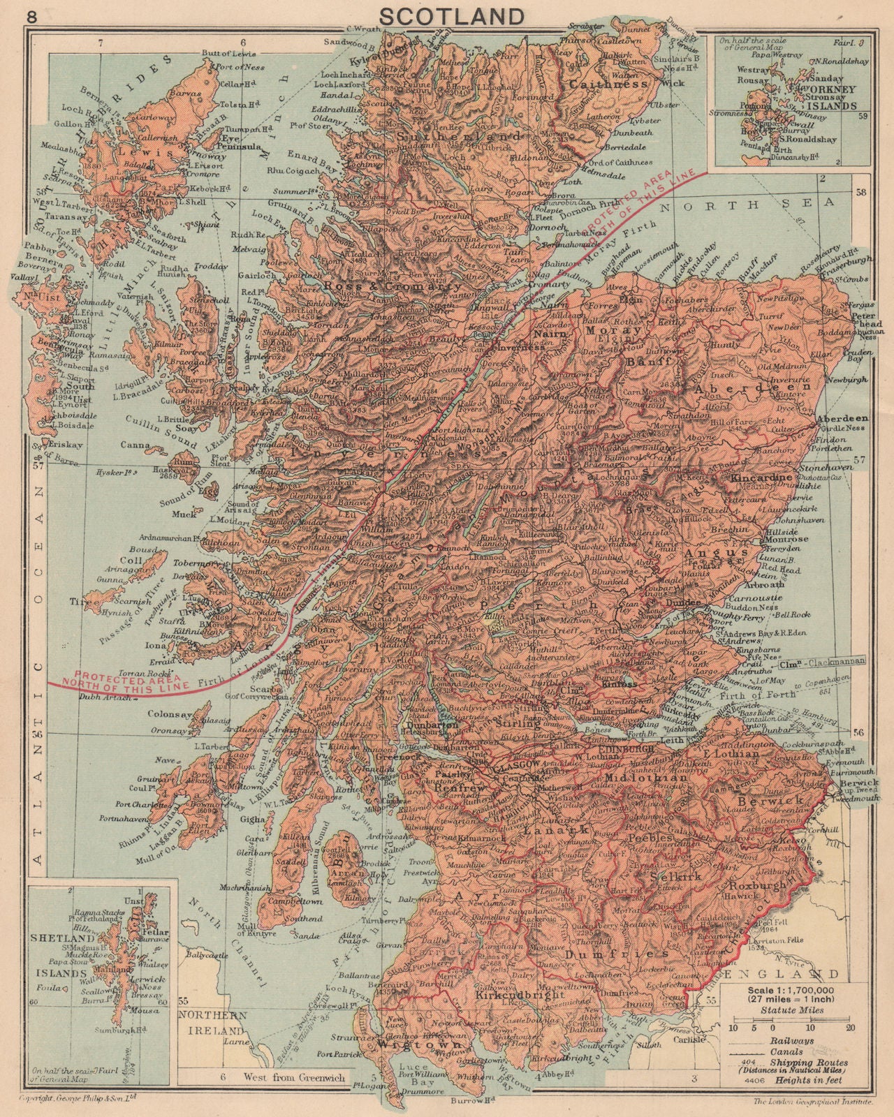 WORLD WAR 2. Scotland 1940. Shows aliens protected area in Highlands 1940 map